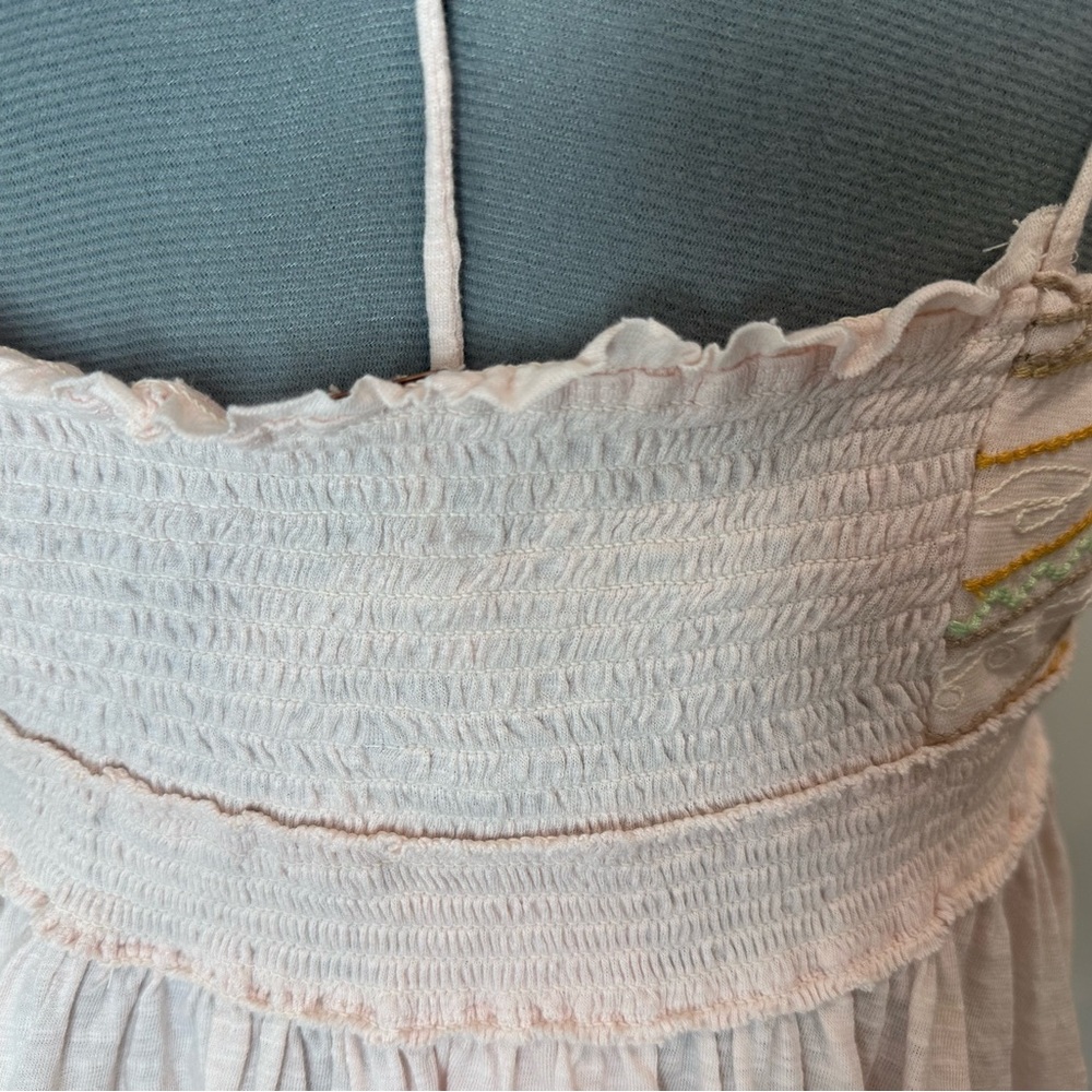 Free People Well Traveled Strappy Pink Embroidered Linen Cotton Tank Large - Picture 9 of 14